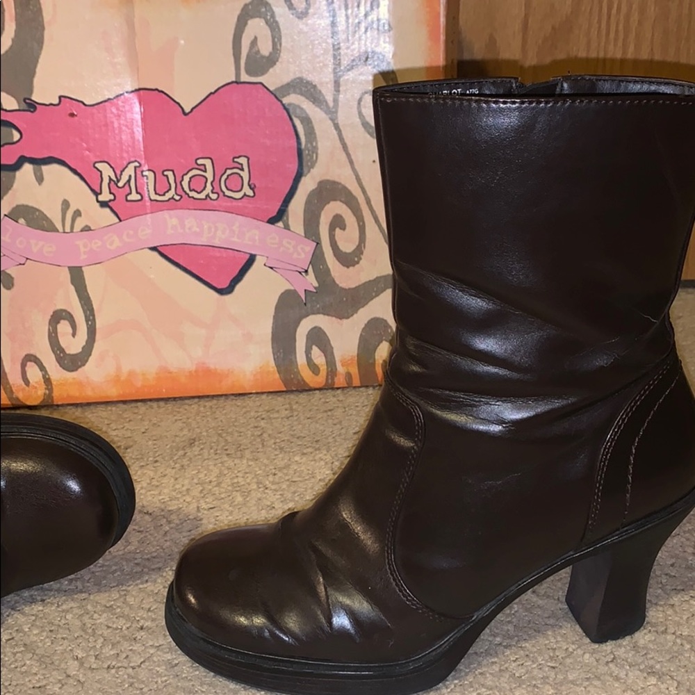 Round Toe 2 Inch Dark Brown Bootie Heels